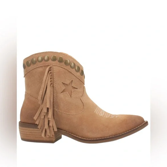 Dingo tan suede fringe lonestar cowboy cowgirl boots booties - Picture 2 of 10